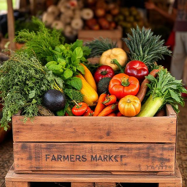 farmers market box rustic crate assorted farm produce Kenya
