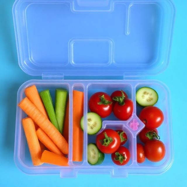kids snack box bite-sized fruits carrots cucumbers cherry tomatoes fun colorful Kenya