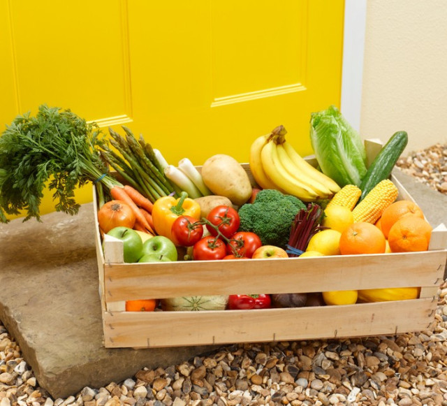 farmers market box rustic crate assorted farm produce Kenya