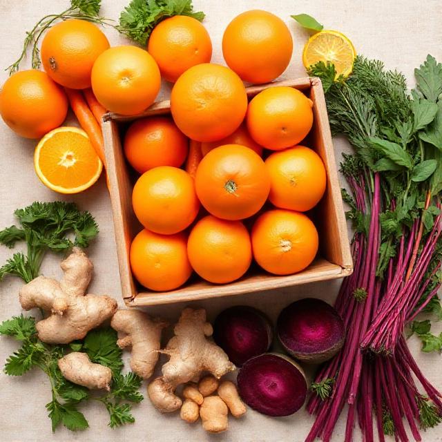 juicer's box oranges carrots beets ginger fresh ingredients Kenya