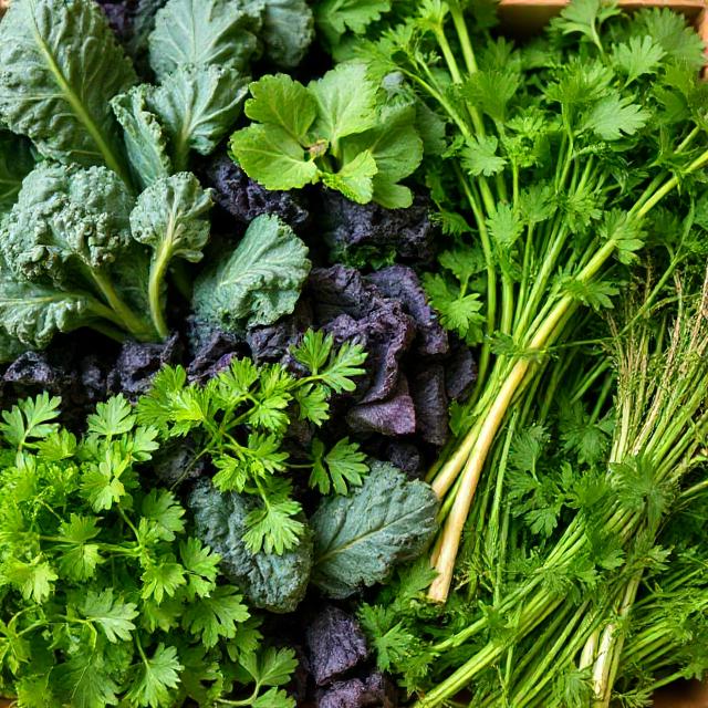 greens and herbs box kale spinach coriander parsley spring onions Kenya
